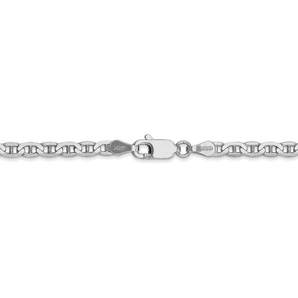 3mm Solid Concave Anchor Chain Bracelet in 14k White Gold, 7 Inch
